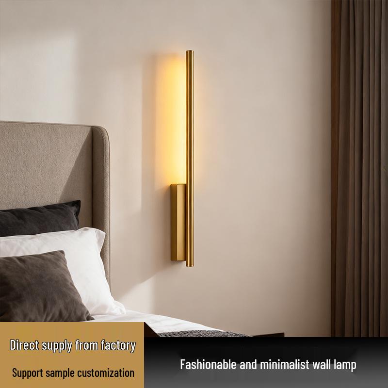 Modern Minimalist LED Wall Lamp - Copper Round Tube for Bedside, Corridor, Living Room, or Entrance