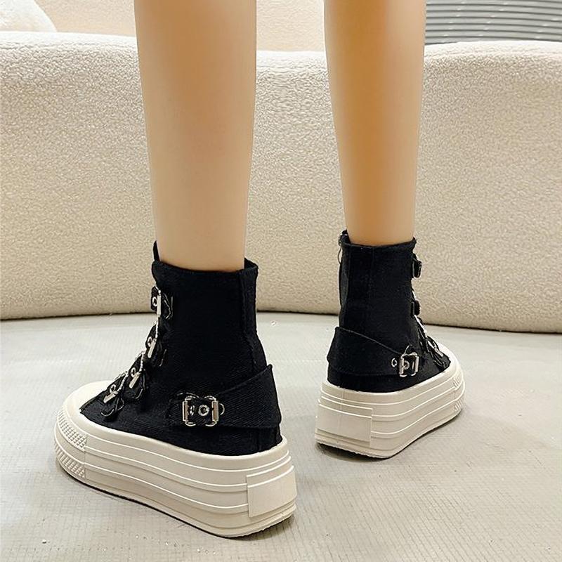 Women's High Canvas Shoe Design Buckle Strap Zip Simplicity Female Shoes Street Grace Waling Shoes