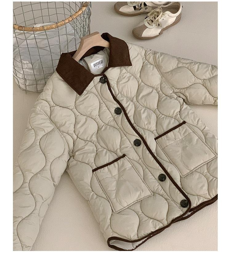 Contrast Color Thin Light Lapel Warm Short Loose Autumn Jacket