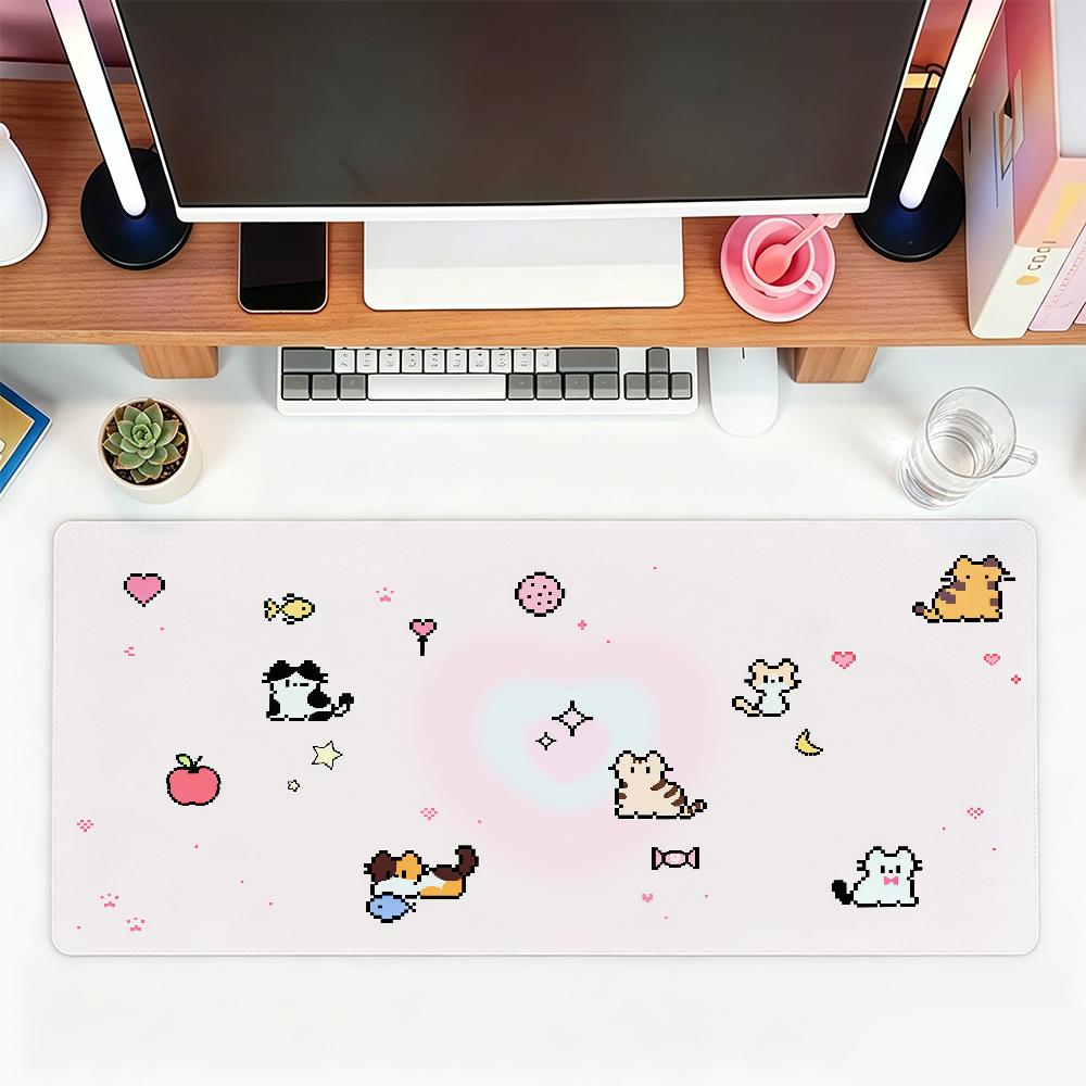 Kawaii Cartoon Pixel Kitten Mouse Pad For Office Gaming And Keyboards NonSlip Large Waterproof