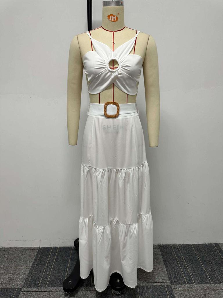 Europäisches & Amerikanisches Sexy Einfarbiges Unregelmäßiges Riemchen-Bandage-Rock-Set