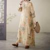 Printed Round Neck Loose Plus Size Long Sleeve Plus Size Vacation Dresses