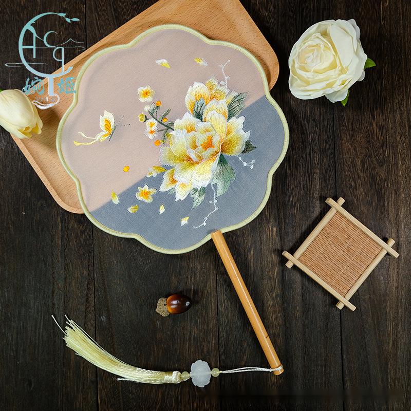 Zweiseitig bestickter runder Fächer im antiken Stil, Hanfu Su-Stickerei, vielseitiger Tanzfächer, chinesischer Stil