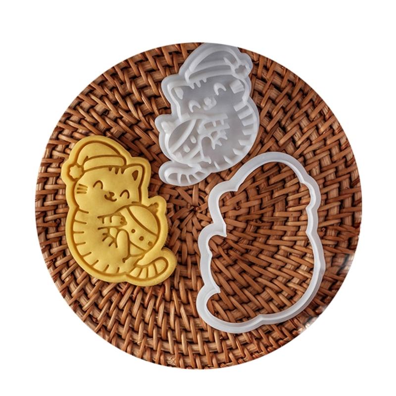 Cartoon Christmas Cat Biscuit Mold Cookie Stamps Set Fondant Biscuit Pastry Cookie Cutters for DIY Fondant Cake Baking