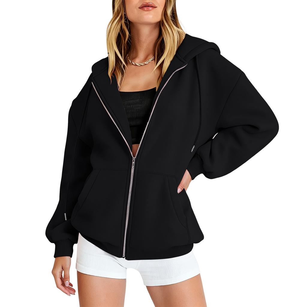 Women’s Loose Fit Zip Up Cardigan Hoodie Casual Long Sleeve Relaxed Style Outerwear for Fall and Spring