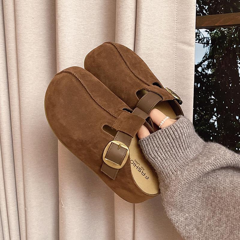 inner height increase Boken shoes women's outer wear 2025 autumn new one-pedal bag head half slippers thick-soled casual slippers