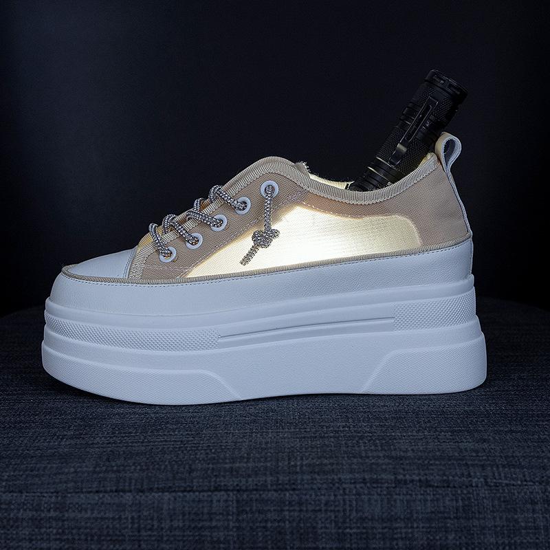 Thick-soled Little White Shoes Women's Tide Summer Versatile Ice Silk Mesh Casual Board Shoes Muffin Inner Height-increasing Women's Shoes