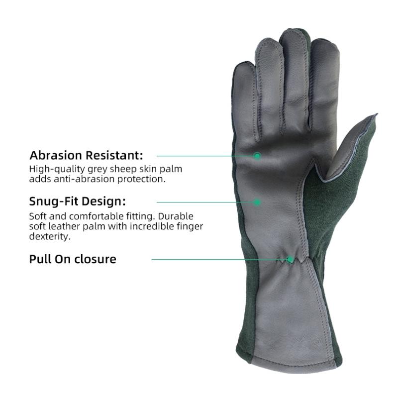 XYEHS 1 Pair Long/Short Cuff Leather Military Uniform Supply Pilot Safety Work Gloves Fire-Resistant Aramid Flight Gloves