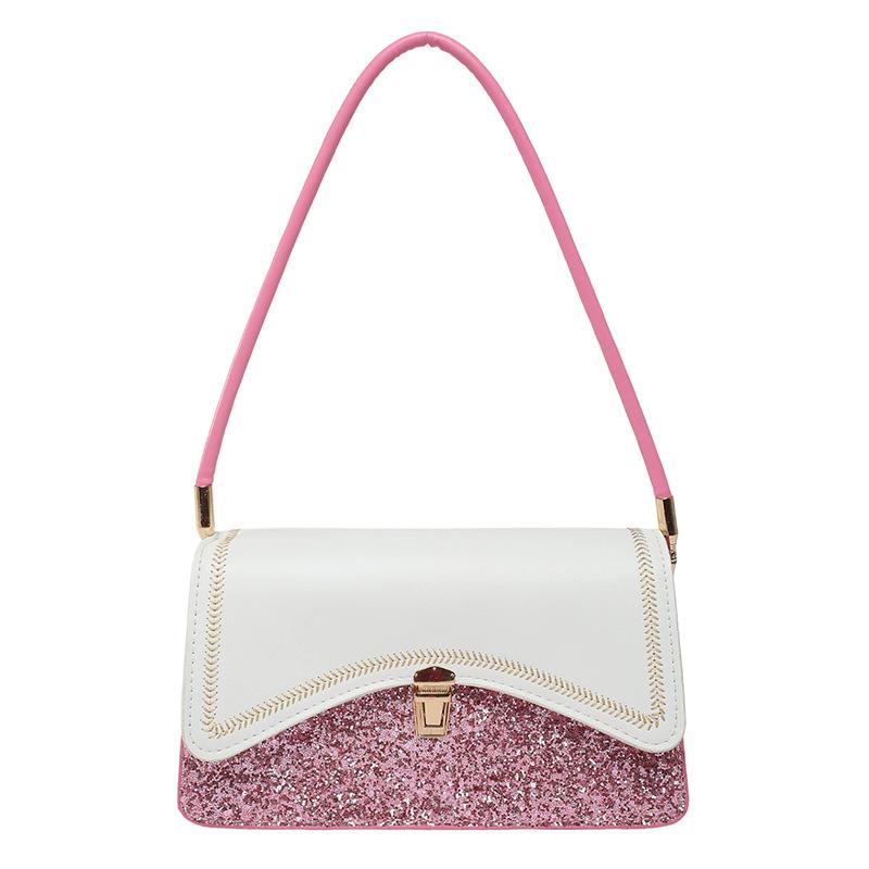 Texture Large Capacity Summer  New Splicing On New Fashion Sequins Fashion Shoulder Armpit Small Square Bag