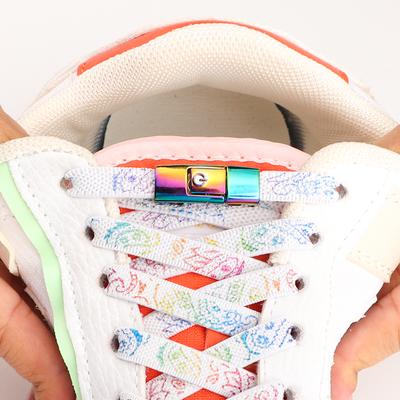 NO.8 Colorful Press Lock Shoelaces Without Ties Cashew Flower Elastic Laces Sports Kids Adult 8MM Thick Tennis Flats No Tie Shoelace