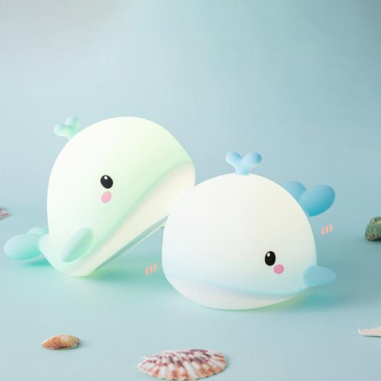Silicone Night Light for Kids Cute Whale Touch Light, USB Rechargeable Bedside Lamp with Nursery 3 Brightness & Remote Control, 30 Min Timer