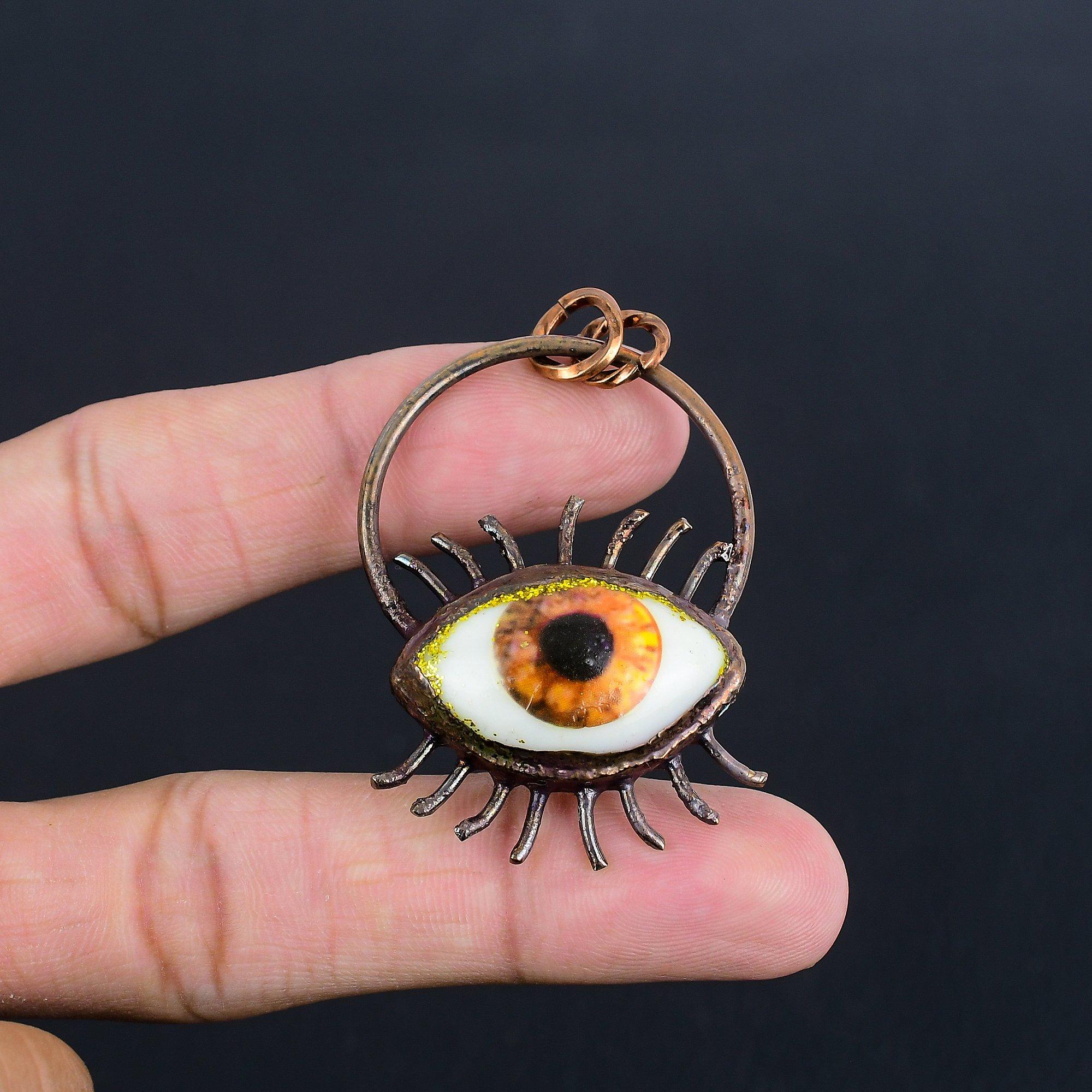 

Оранжевая подвеска с Глазом Фатимы, Медные гальванопластические украшения с драгоценными камнями, Подвеска ручной работы, На День матери 2.55 Inches