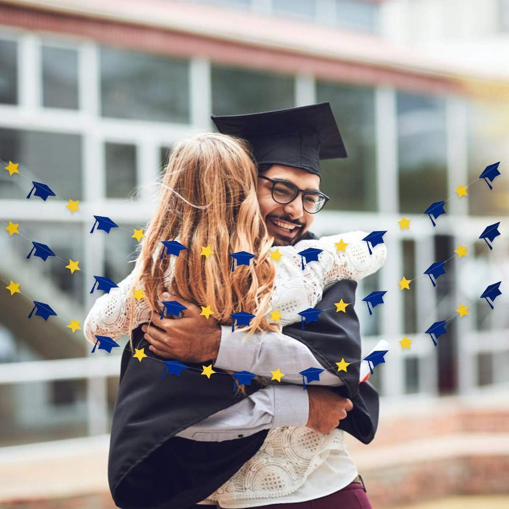 5Pcs Blue and Yellow Graduation Cap Garland Banner 2025 Graduation Banner Class of 2025 for Grad Party Decorations Class of 2025 Blue and Yellow