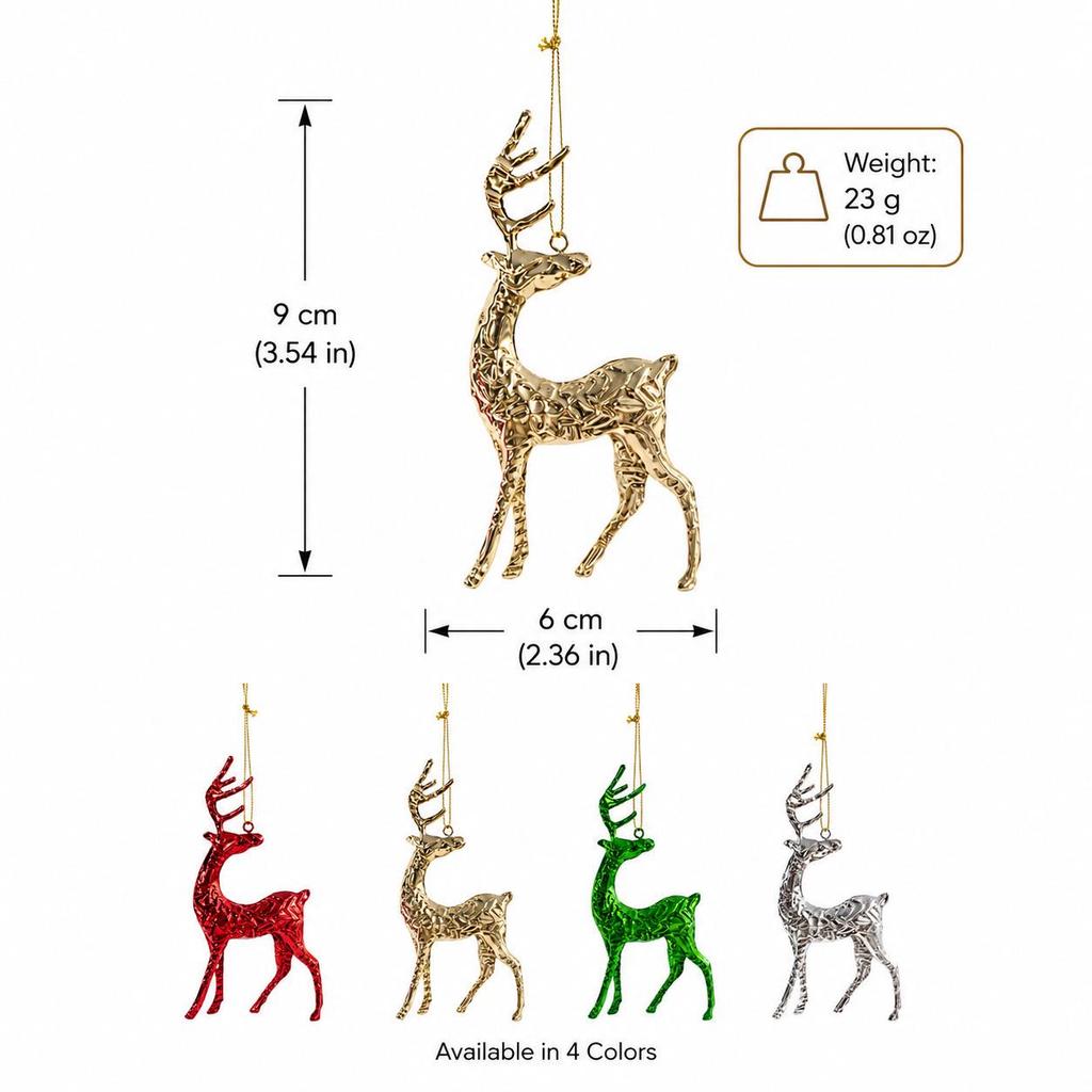 Christmas Tree Metal Elk Ornaments: Red, Gold, Green & Silver - Wrought Iron Festive Decorations