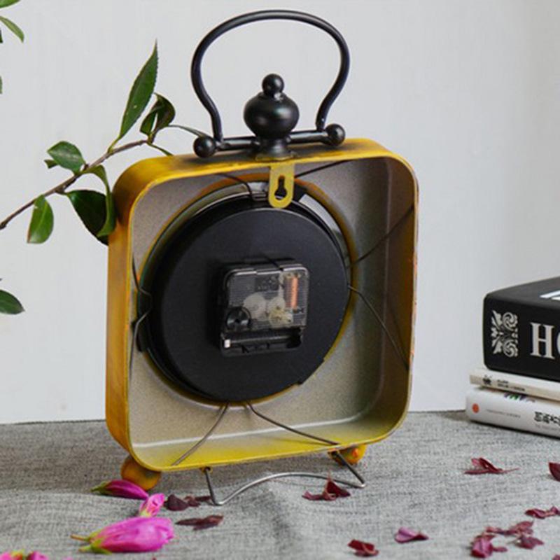 Retro Vintage Square Wrought Iron Clock Home Desktop Decoration Iron Small Clock For Home