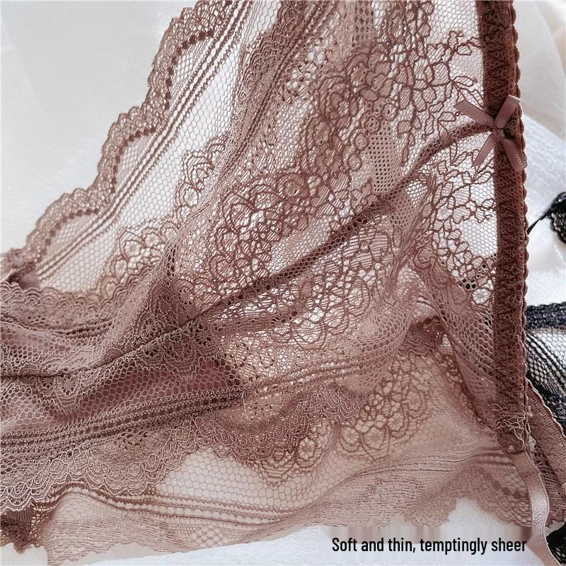 Ultra-Thin Lace Low-Rise Transparent Panties for Women with Pure Cotton Crotch and Butt-Lifting Design