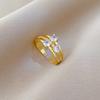 Real Gold Light Luxury Full Diamond Three-Layer Ring Opening Adjustable Simple Jewelry Japanese Ring Couple Ring