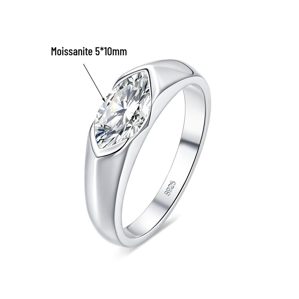 925 Sterling Silver Women's Ring with Simple Marquise Cut Moissanite