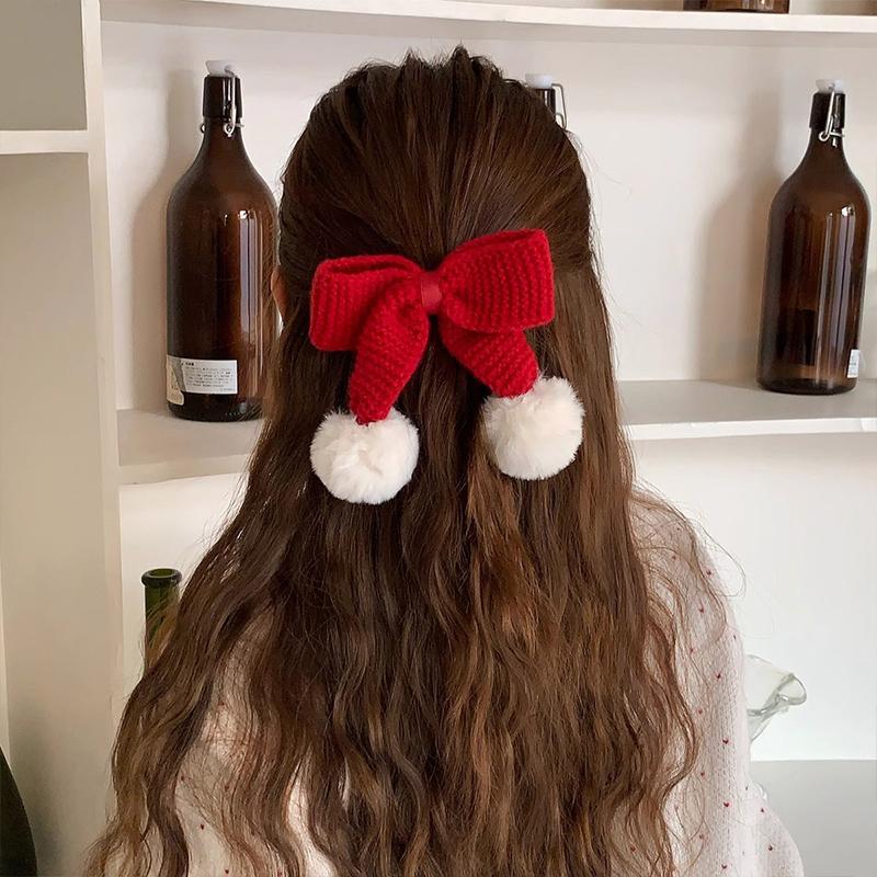 Sweet Lace Big Red Bow Clip Princess Shiny Hairpin Headdress Accessories