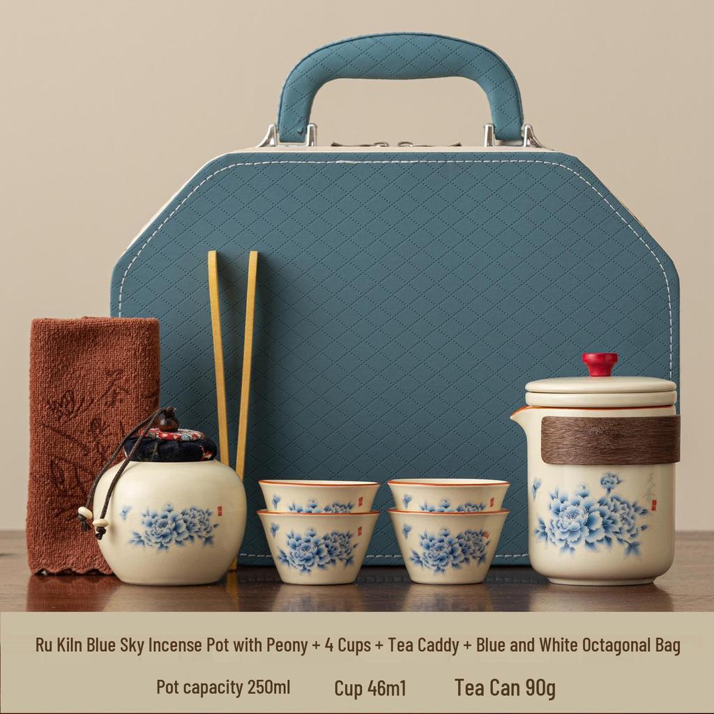 Elegant Travel Tea Set: Ru Kiln Ceramic Teapot & Cups for Business Customization