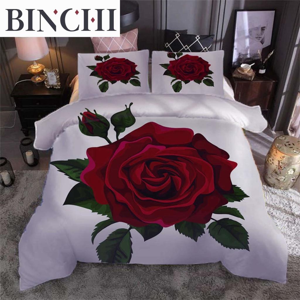 3D Rose Heart Bedding Set Nordic Duvet Cover 150x200 220x240 King Size Quilt Cover Modern Cat Wolf Print Pillowcase