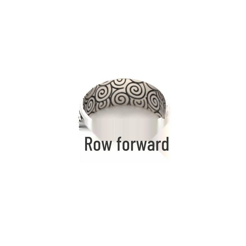 Retro Mantra Ring: Adjustable, Versatile Index Finger Ring In Imitation Thai Silver.