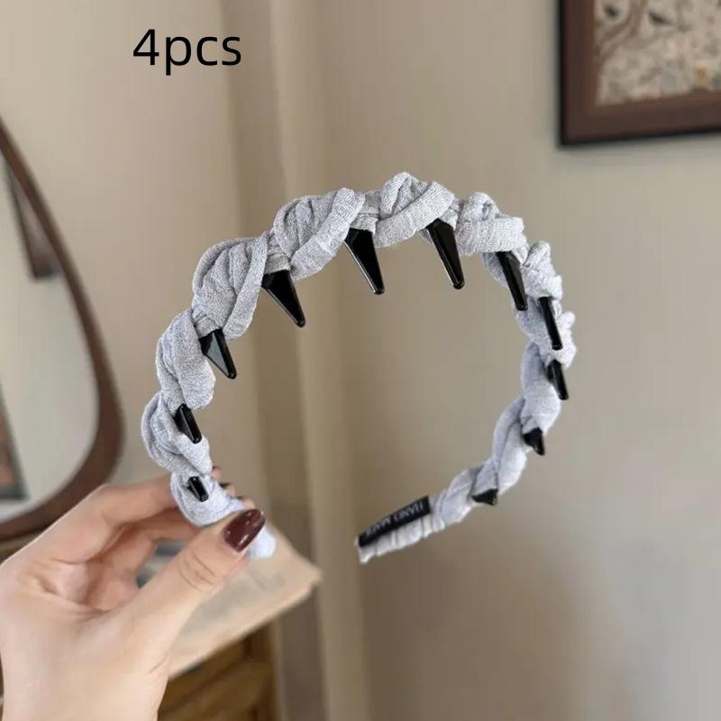 4 Stück Neue Süße Stoff-Haarreifen mit Zähnchen Rutschfest für Damen Haarspange Ornament Stirnband Haarreif Haarband