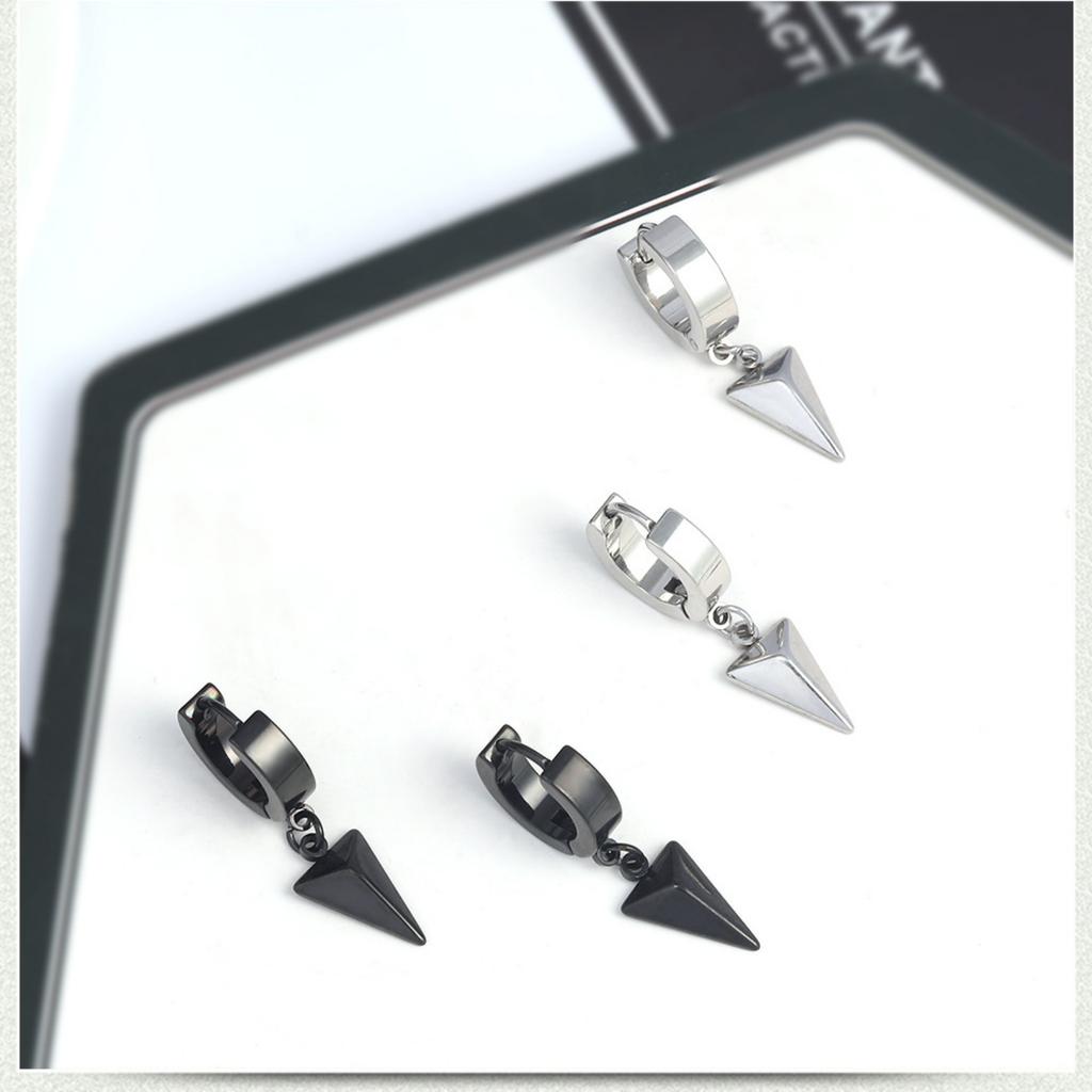 1 Pair Black Stainless Steel Punk Hip Hop Hanging Hoop Earrings with Triangle Design Dangle for Unisex Gothic Streetwear Jewelry