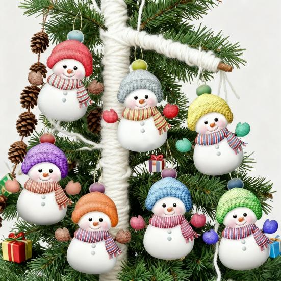 7 Pcs Snowman Christmas Ornament Personalized Family Name Acrylic Snowman Christmas Hanging Decoration for Xmas Tree Holiday Party Decor