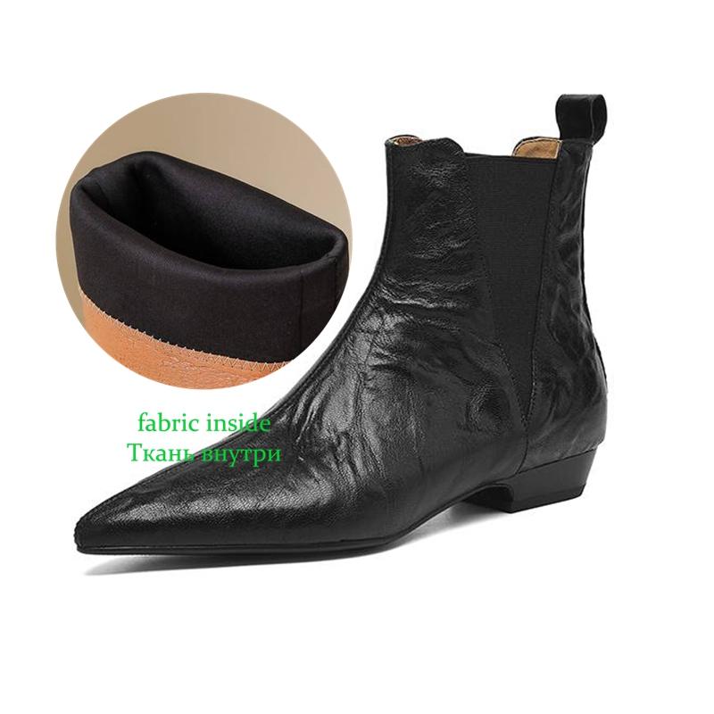 Krazing Pot Sheepskin Winter Pointed Toe Low Heels Chelsea Boots Women Slip On Elegant Women Ankle Boots