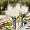 24PCS Brown Faux Pampas Grass White, 56cm Short Artificial Pompous Grass Floral Fake Pompas Grass Branches Vase Filler