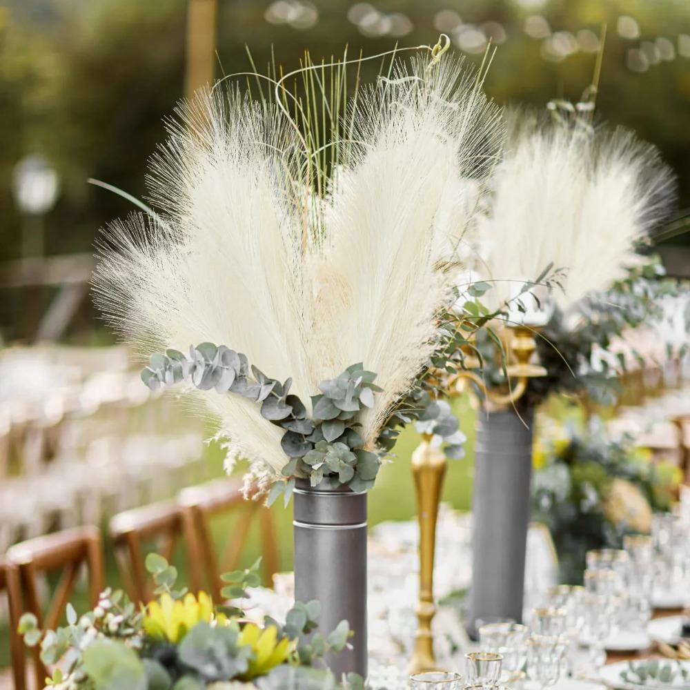 24PCS Brown Faux Pampas Grass White, 56cm Short Artificial Pompous Grass Floral Fake Pompas Grass Branches Vase Filler