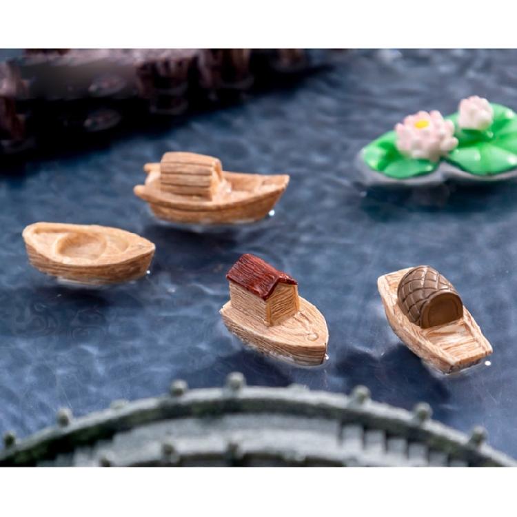 8Pcs Resins Miniature Boats Figurines Jiangnan Styles Decorative Ornaments for Garden Landscape and Desktop Shelf Decors