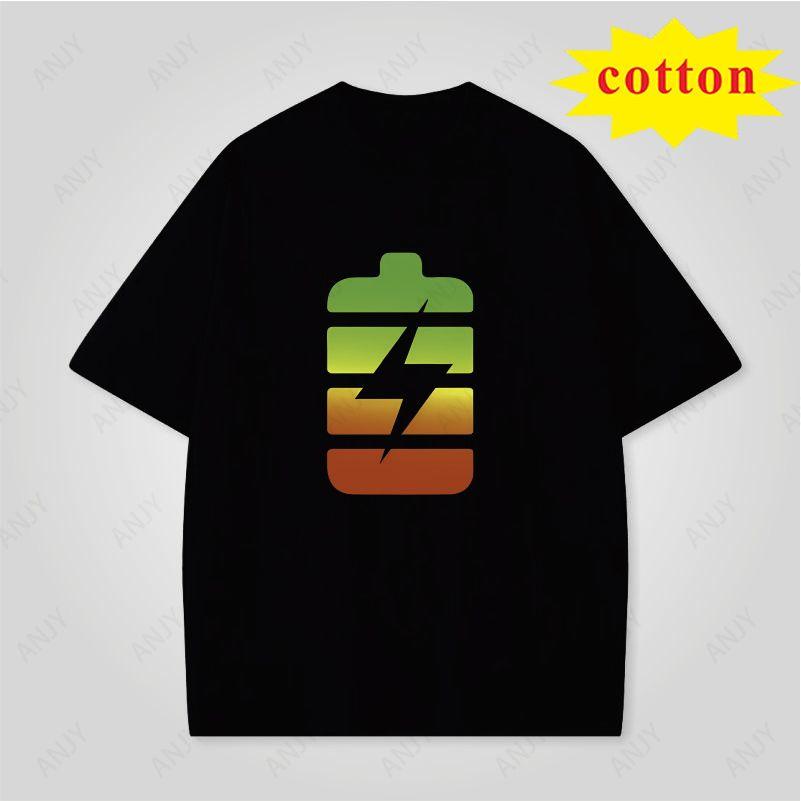 Fun Battery Parallel Printed Tshirt For Couples Funny And Creative Combination Of Power Loose Short Sleeved Top