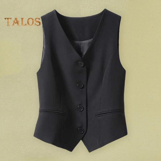 Women Vest Sleeveless Single-breasted Western Style Slim Fit Cardigan Suit Coat Pure Color V Neck Formal Business Style Lady Waistcoat