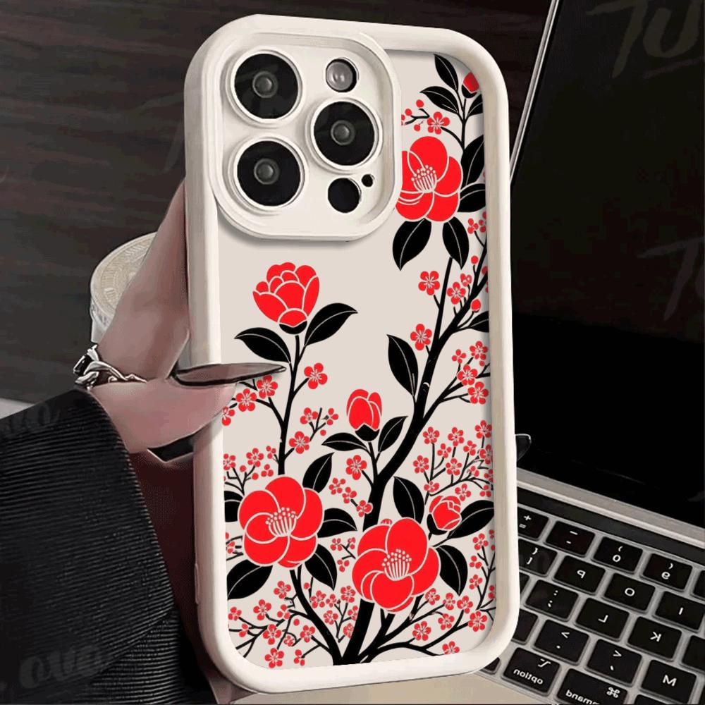 Red Camellia Plum Blossom Branches Phone Case for Xiaomi Redmi Note 14 13 12 11 10 9 8 7 Pro Anti-Scratch Soft Protective Cover