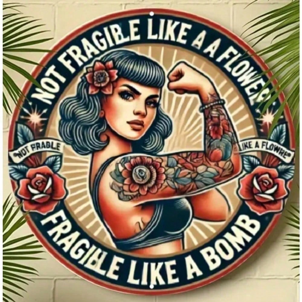 

Vintage Round Metal Sign Retro Girl Wall Art Weatherproof Aluminum Poster Home Bar Garage Man Cave Studio Decor різнокольоровий