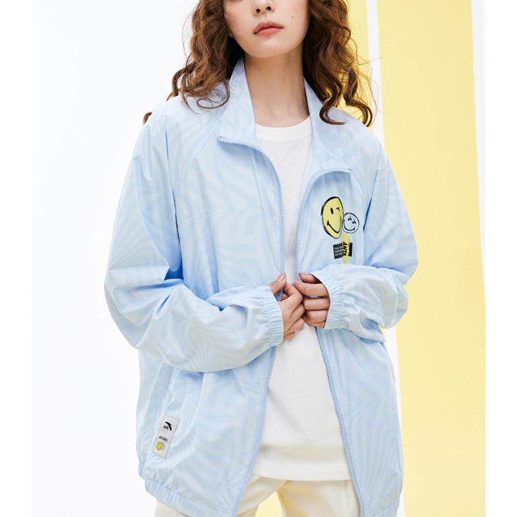 Anta Lifestyle Series Smiley Face Print Letter Stand Collar Jacket Unisex Jacket Cloud-Blue 152328606-2