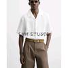 Summer New Men's Wear Lapel Short Sleeve Casual Simple and Comfortable Linen Blended Shirt Tops 3090123