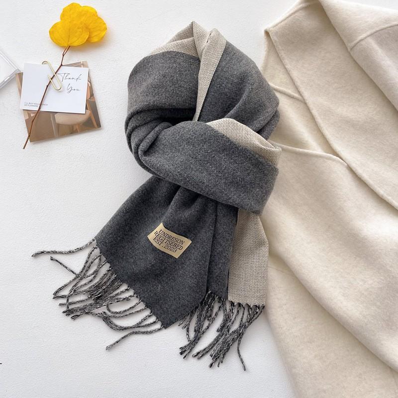 Double-Sided Solid Color Scarf Women Winter Thick Faux Cashmere Wrap Shawl With Tassels Chic Elegant Neck Warmer