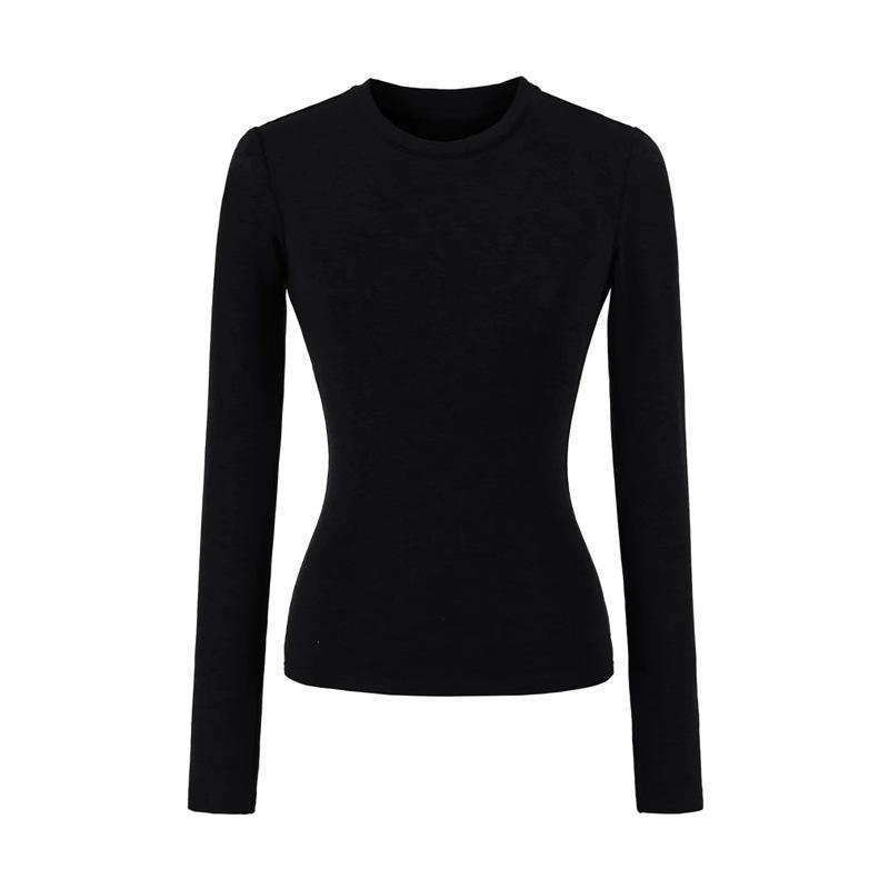 Women's American-Style Long Sleeve Fitted T-Shirt with Stylish Shoulders, Perfect for Autumn and Winter, Imitation Wool Base Layer.