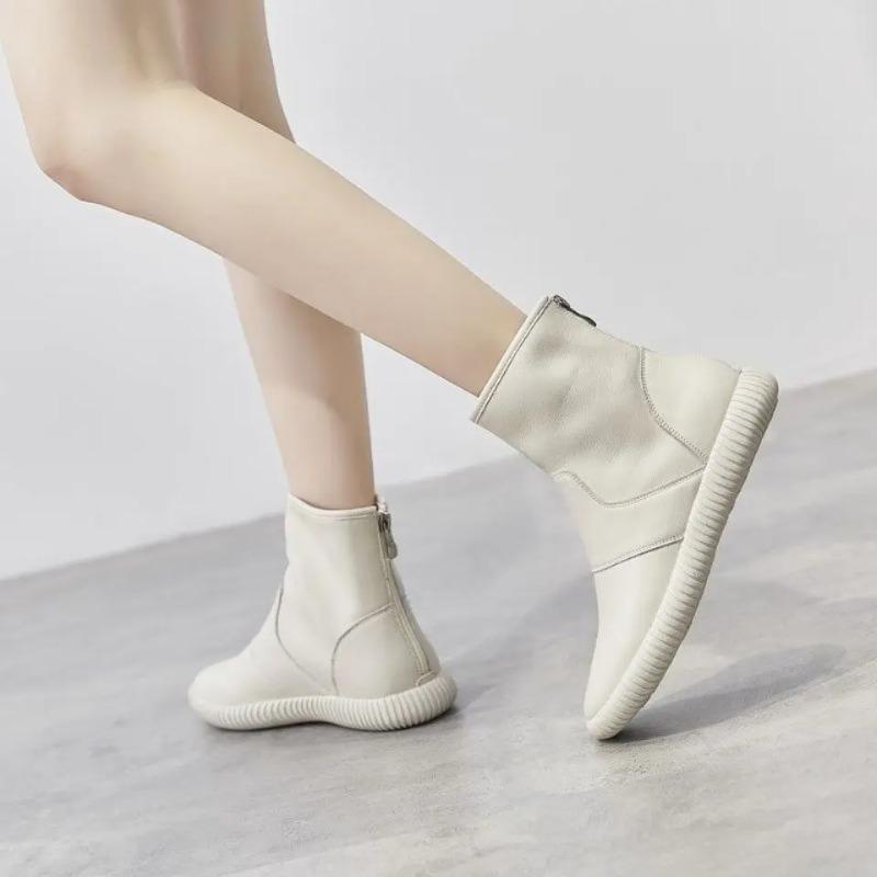 Fashion Booties White Platform Female Ankle Boots Work Sneakers Chunky Leather Short Shoes for Women Sports Flat Footwear 2025 Pu
