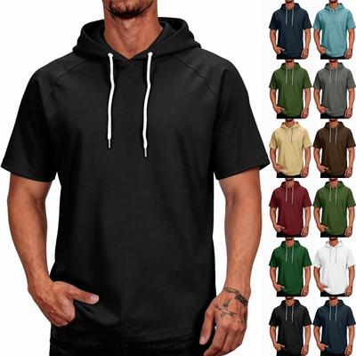 Men Short Sleeve Hooded T Shirt Casual Drawstring Pullover Lightweight Relaxed Fit Raglan Tee Top for Everyday Wear