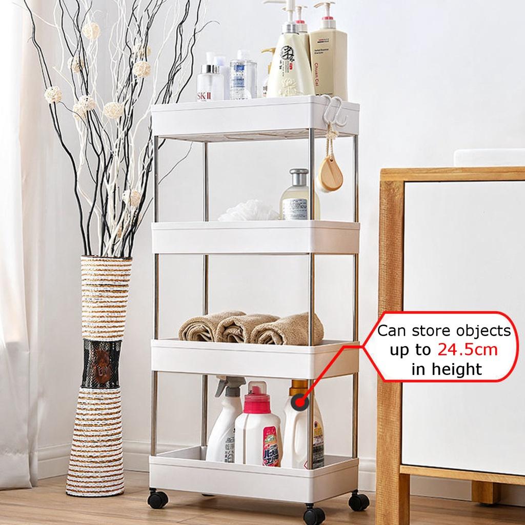 White 4-Tier Multifunction Kitchen Trolley Rack Wide Slim Space Saver Bathroom Kitchen Storage Shelf with Wheels PP And Steel