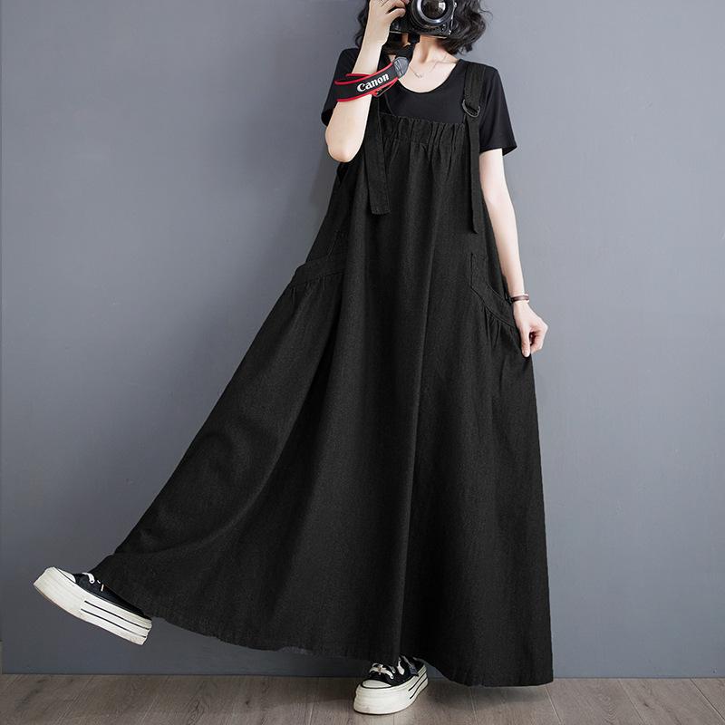 Japan and South Korea Large Size Women's Clothing Spring and Summer Medium and Long Strap Skirt Women's Loose and Thin Denim Strap Skirt Bigswingdress