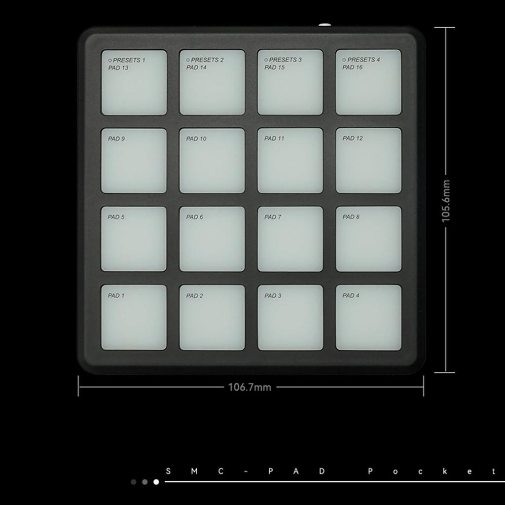 SMC-PAD Pocket Black Wireless MIDI Controller W/ 16 Strike Pads USB-C Interface Design Small Midi Pad Keyboard Controller