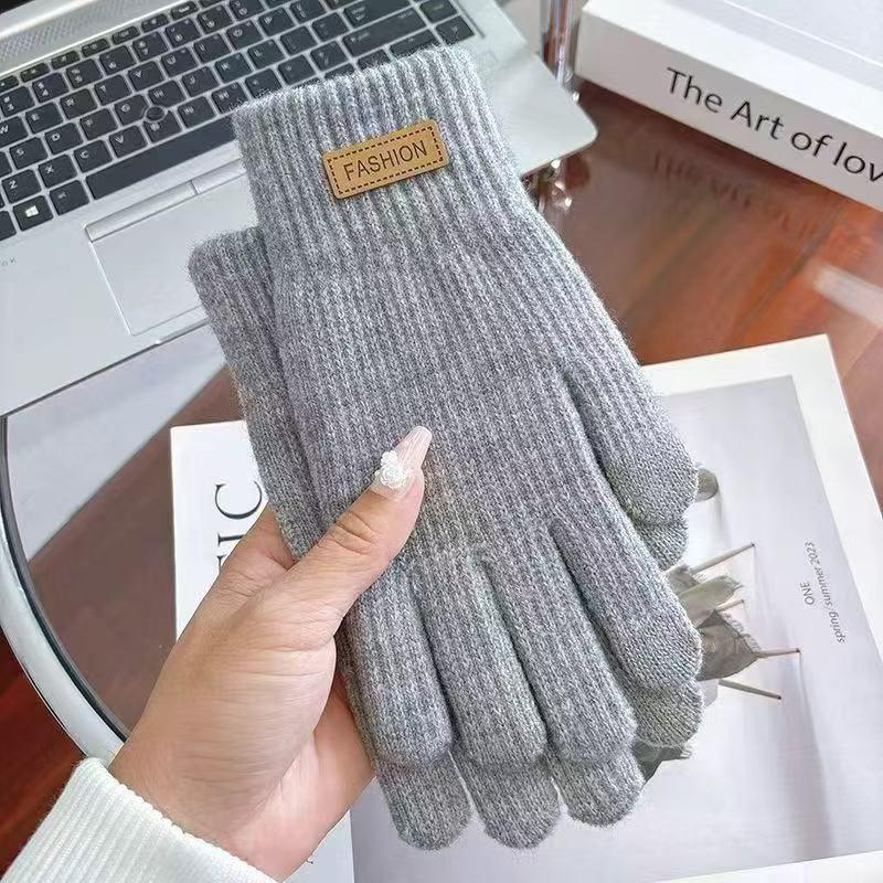 Touchable Screen Finger Gloves Winter Warm Fleece-lined Gloves Unisex Cycling Gloves