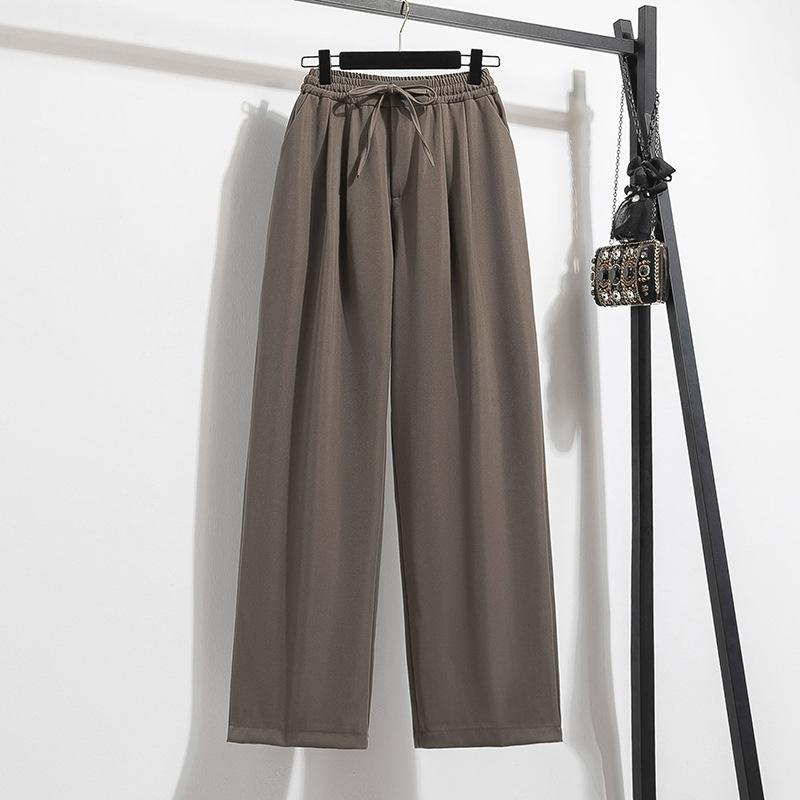 Plus Size Women's Trousers Spring and Autumn Drawstring Wide Leg Pant Suit Trousers Draped Casual Straight Trousers