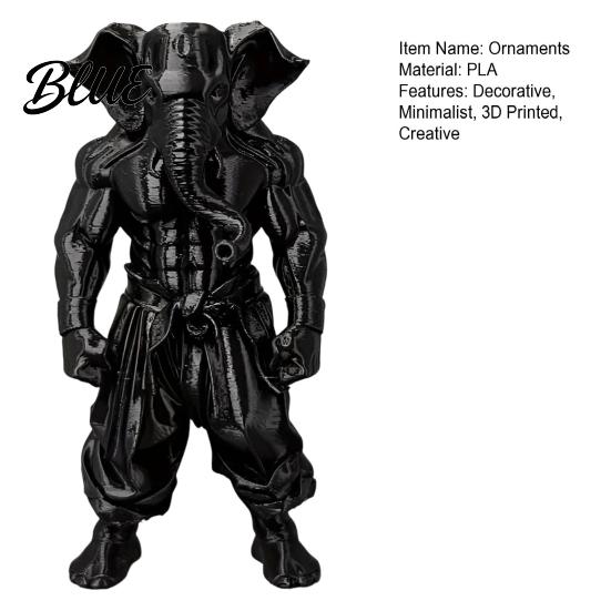 3D Printed Ornament Animal Detailed Figurine Fighting Mythical Elephant Fighter Style Ornament Trunk Folds Figure Statue Desk Decor for