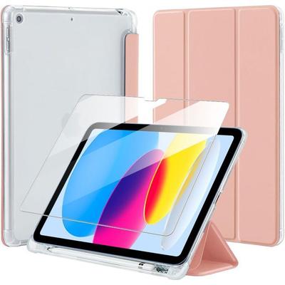 Case + Tempered Glass - BOOLING - for iPad 11" (A16) / 10.9" 10th Generation - Enhanced Protection - Pink - Pencil Holder